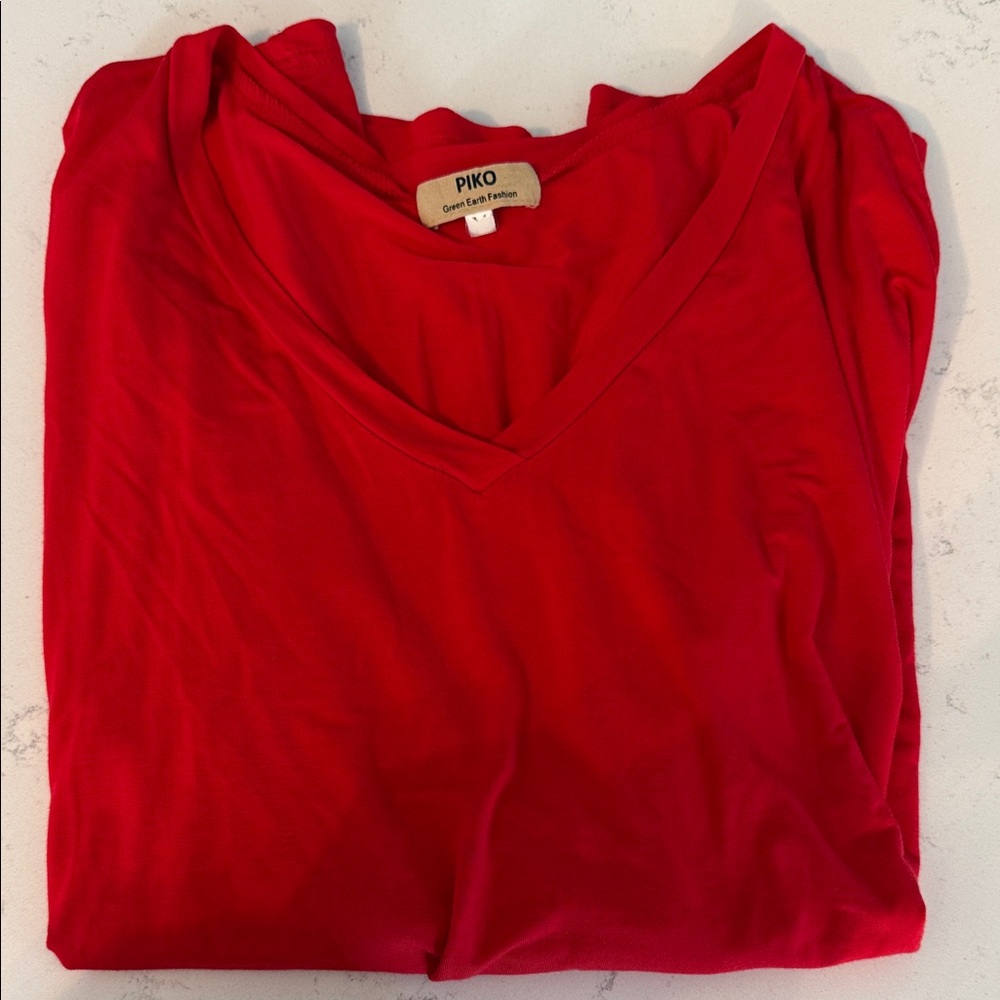 Piko 1988 Women's Bright Red V-Neck Long Sleeve Tee